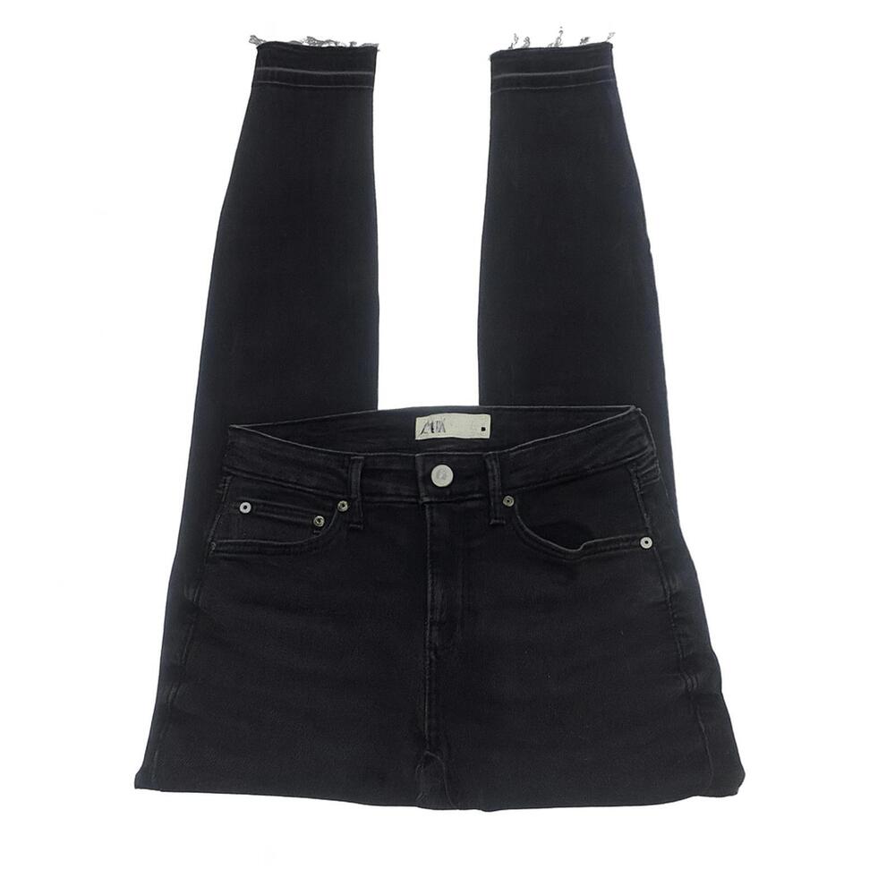 Zara Black Skinny Jeans Size 4 High Rise Raw Hem Stretch Denim Womens 26 in
